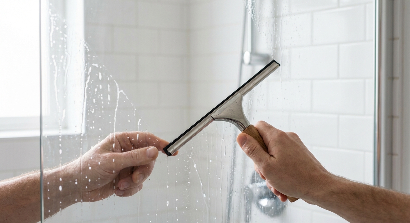 Glass squeegee on shower glass