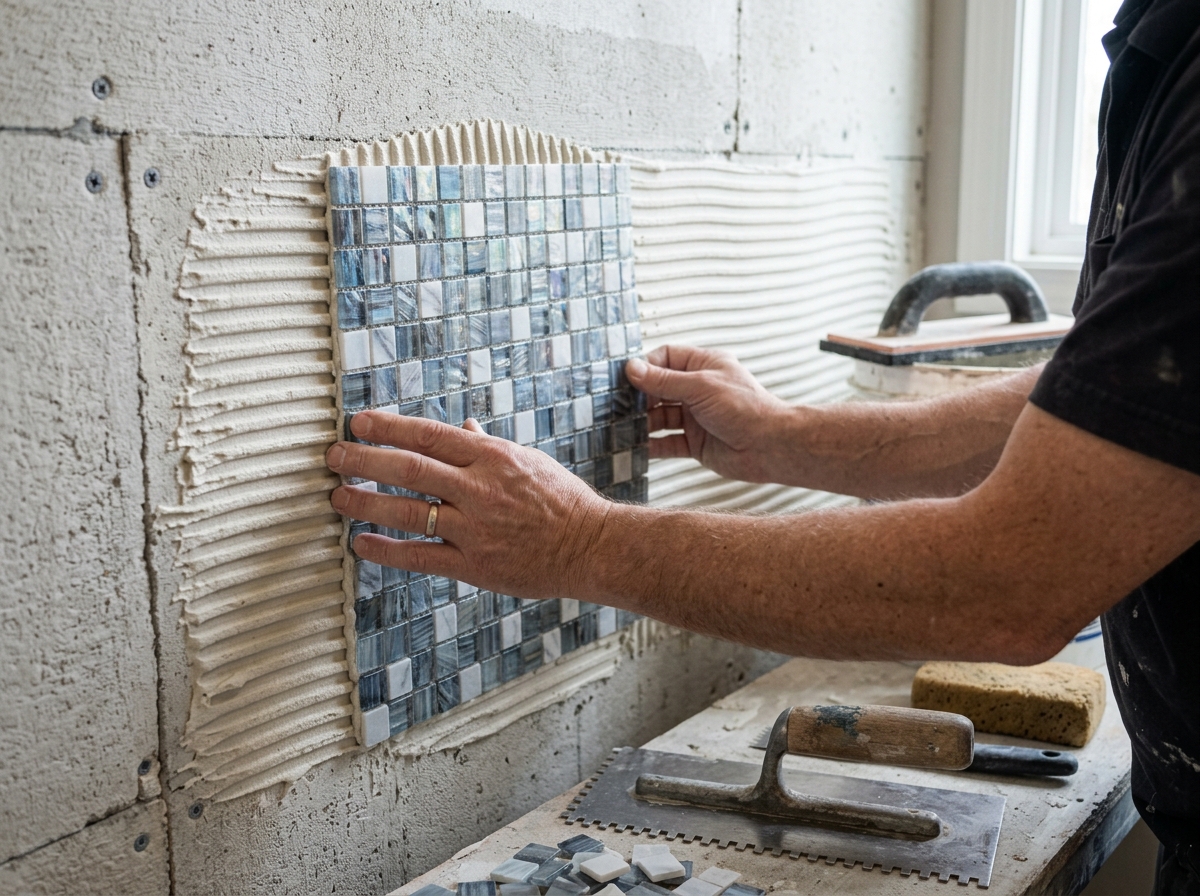 Mosaiigi paigaldus lähivaates