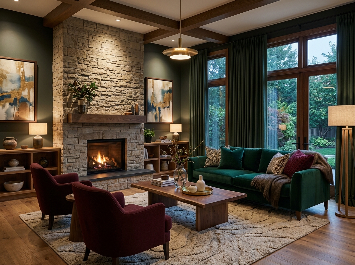 Jalokivisävyjä puun ja kiven kanssa