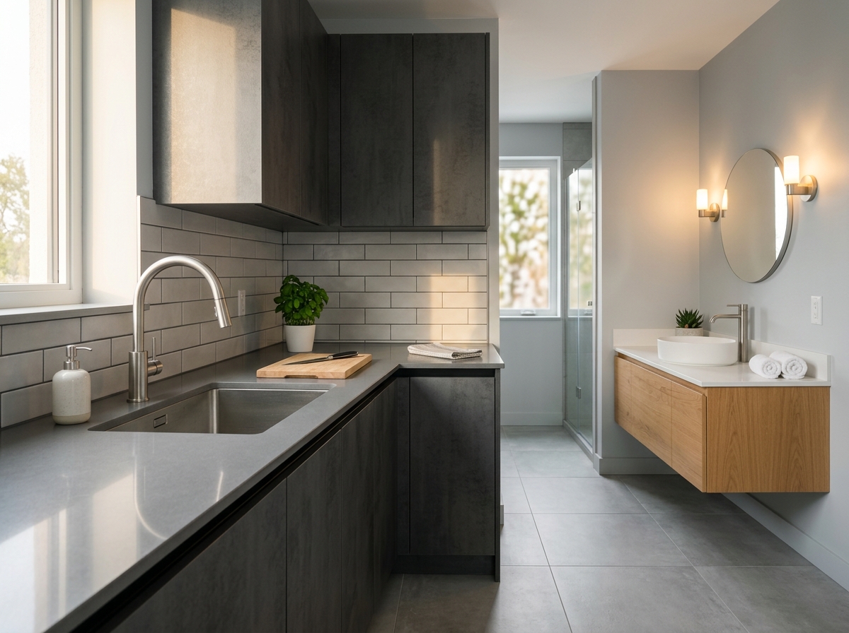 Moderni kylpyhuone ja keittiö