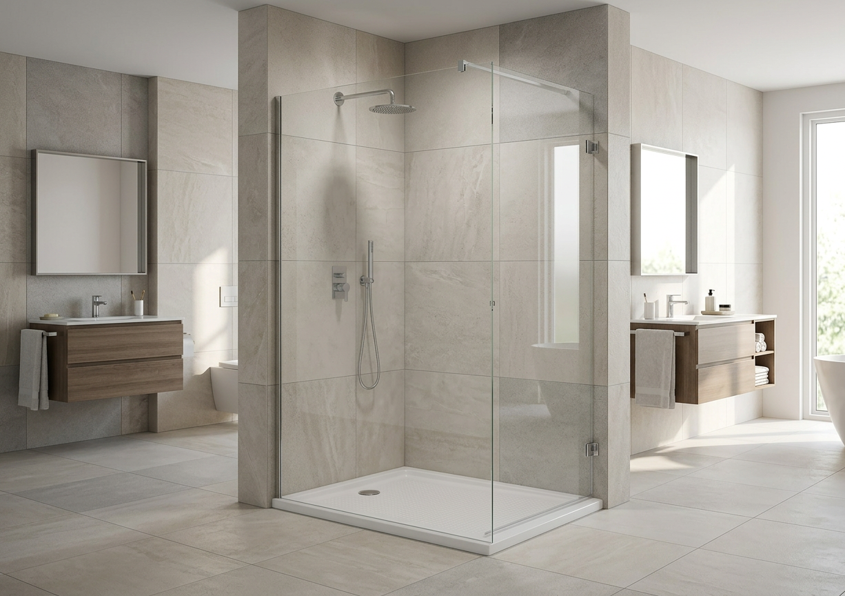 Прямоугольная душевая зона в ванной комнате