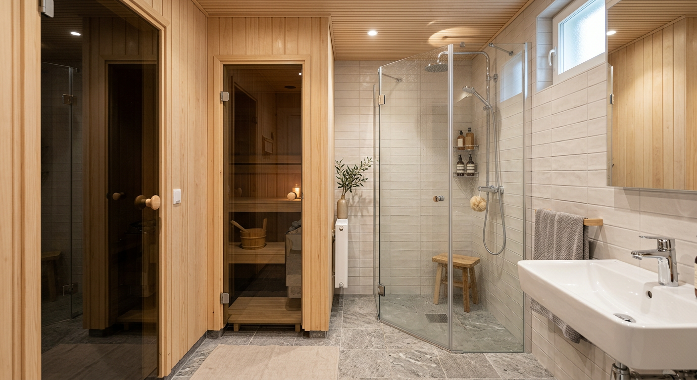 Компактная ванная с сауной