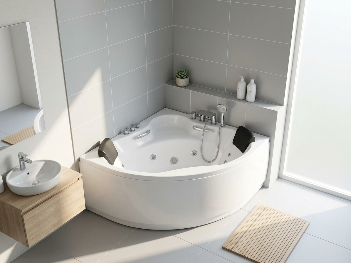 Угловая ванна в маленькой ванной комнате