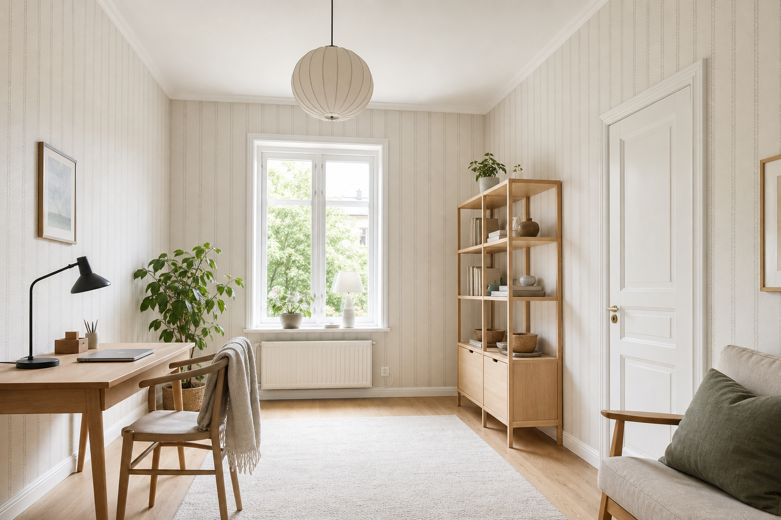 Vaalea pystyraitainen tapettikuosi