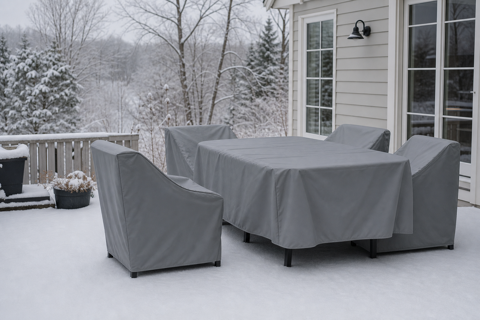 Outdoor furniture covered for winter