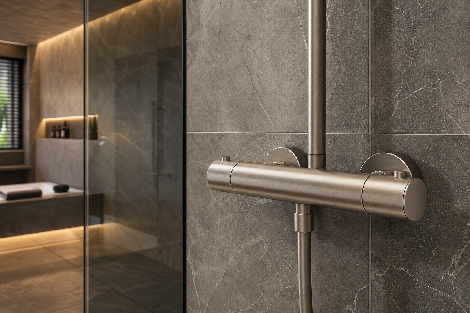 Stylish thermostatic mixer in a bathroom
