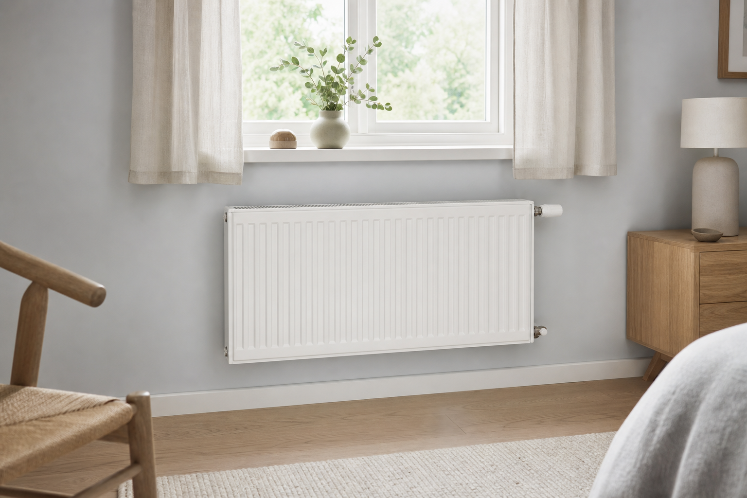 Radiator positioned under a window